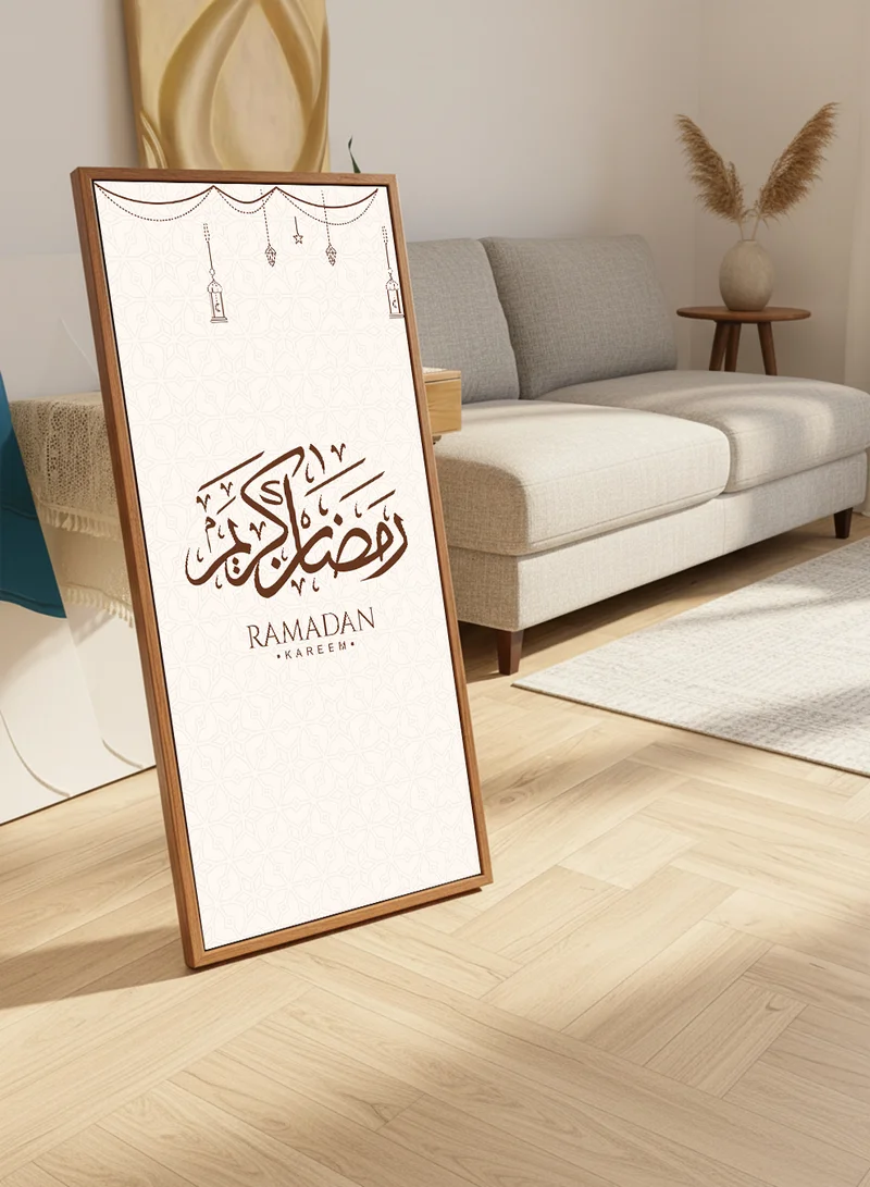 LOWHA Canvas Wall Art on Wooden Frame with Wood Tone Floating Frame and Back Stand Featuring Ramadan Kareem Design